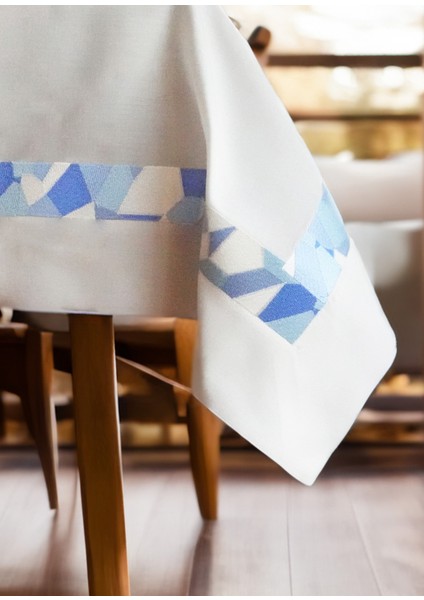 Ghiaccio Turkuaz Mozaik Nakışlı Keten Masa Örtüsü modelleri