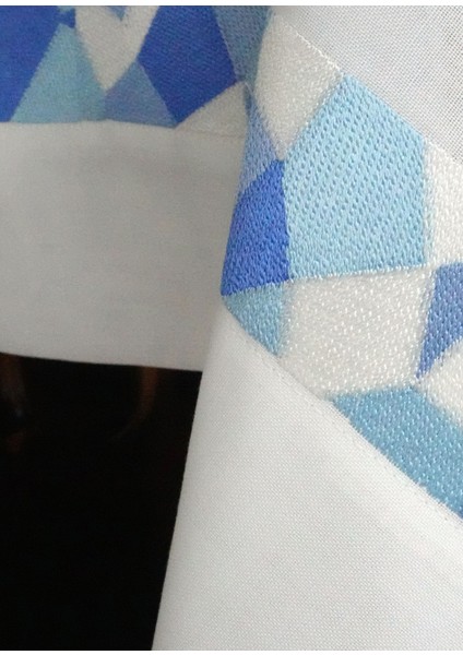 Ghiaccio Turkuaz Mozaik Nakışlı Keten Masa Örtüsü fırsatları