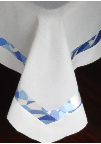 Ghiaccio Turkuaz Mozaik Nakışlı Keten Masa Örtüsü indirimleri