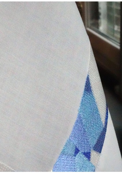 Ghiaccio Turkuaz Mozaik Nakışlı Keten Masa Örtüsü