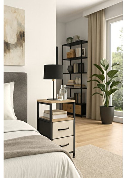 2 Raflı Komodin Deri Çekmeceli Düzenleyici Yatak Odası Organizer Metal Komodin modelleri