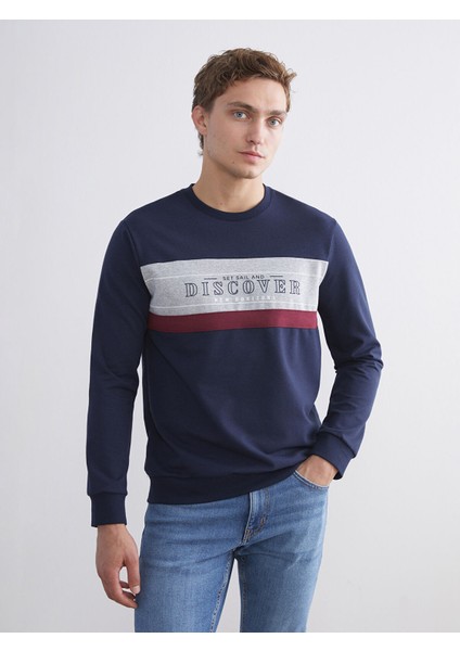 Yeni Sezon Bisiklet Yaka Uzun Kollu Baskılı Erkek Sweatshirt