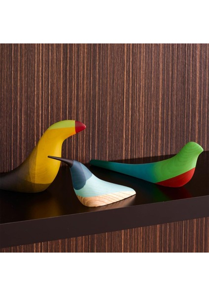 Pajaros Ahşap 3'lü Kuş Figürlü Dekoratif Biblo Seti