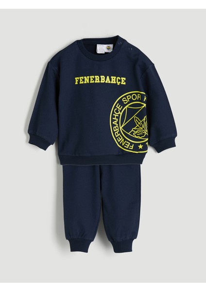Yeni Sezon Bisiklet Yaka Fenerbahçe Baskılı Erkek Bebek Sweatshirt ve Eşofman Alt 2'li