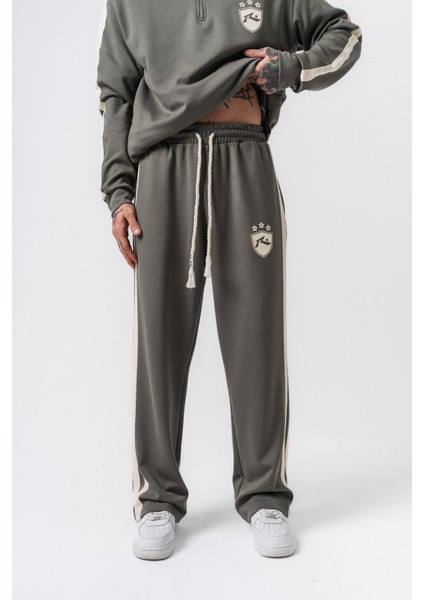 Erkek Şerit Detaylı Modal Baggy Eşofman Altı Haki