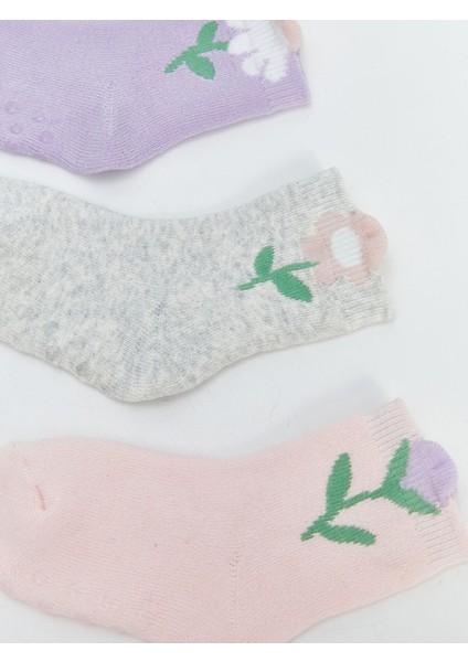 Yeni Sezon Çiçekli Kız Bebek Havlu Soket Çorap 3'lü modelleri