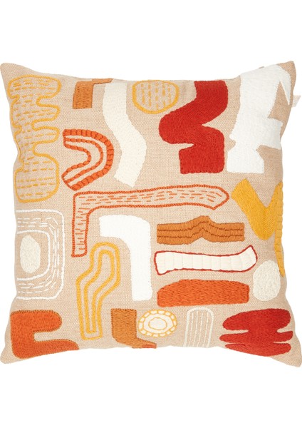 Corallo Krem 50X50 Desenli Keten Dekoratif Yastık
