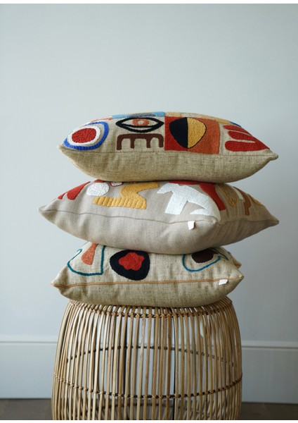 Corallo Krem 50X50 Desenli Keten Dekoratif Yastık indirimleri