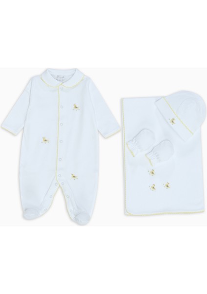 Civciv Nakışlı 4lü Unisex Bebek Hediye Seti