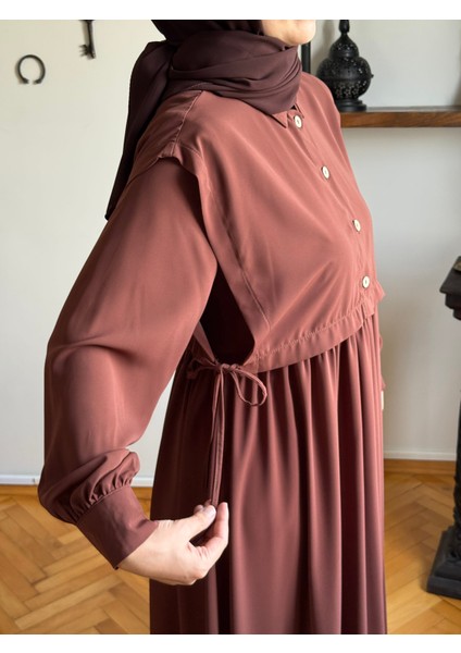 Kahverengi Yelekli Medine Ipeği Elbise 5065 modelleri