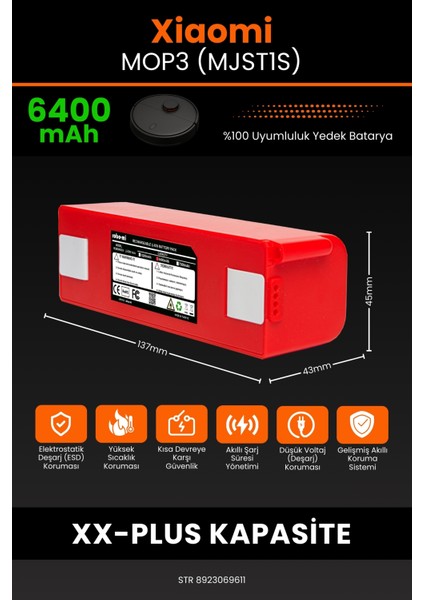 Xiaomi Mop3 (MJST1S) 6400MAH Robot Süpürge Bataryası - Gerçek Kapasite, Maksimum Güvenlik fiyatları