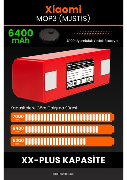 Xiaomi Mop3 (MJST1S) 6400MAH Robot Süpürge Bataryası - Gerçek Kapasite, Maksimum Güvenlik fırsatları