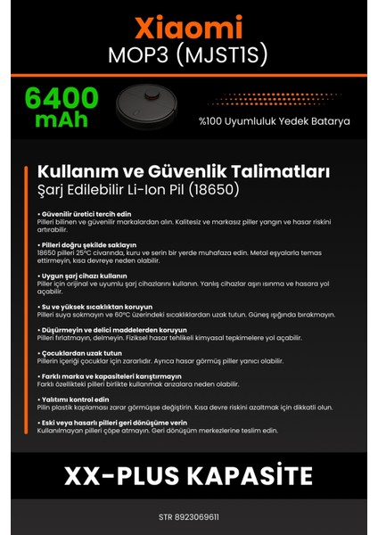 Xiaomi Mop3 (MJST1S) 6400MAH Robot Süpürge Bataryası - Gerçek Kapasite, Maksimum Güvenlik