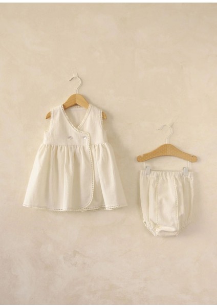 Soft Linen Krem Rengi Keten Elbise ve Külot Kız Çocuk 2'li Set fiyatları