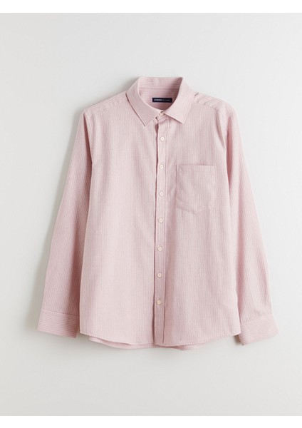 Yeni Sezon Regular Fit Uzun Kollu Çizgili Poplin Erkek Gömlek