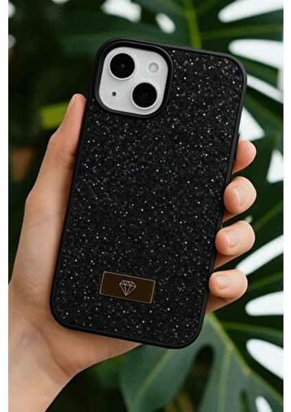iPhone 13 / 14 / 15 Uyumlu – Elmas Tasarımlı, Siyah Taşlı, Işıltılı Pırlanta Silikon Kılıf