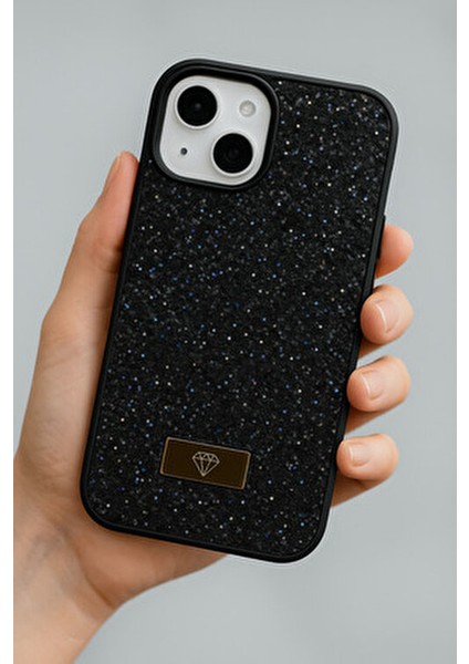iPhone 13 / 14 / 15 Uyumlu – Elmas Tasarımlı, Siyah Taşlı, Işıltılı Pırlanta Silikon Kılıf fiyatları