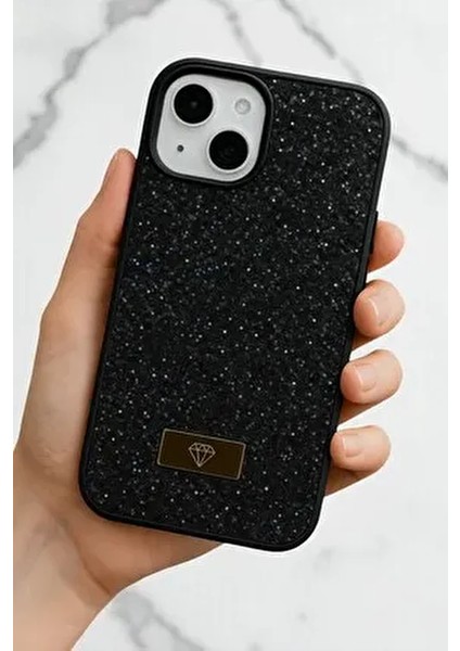 iPhone 13 / 14 / 15 Uyumlu – Elmas Tasarımlı, Siyah Taşlı, Işıltılı Pırlanta Silikon Kılıf modelleri