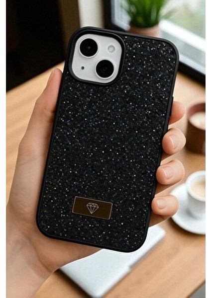iPhone 13 / 14 / 15 Uyumlu – Elmas Tasarımlı, Siyah Taşlı, Işıltılı Pırlanta Silikon Kılıf fırsatları