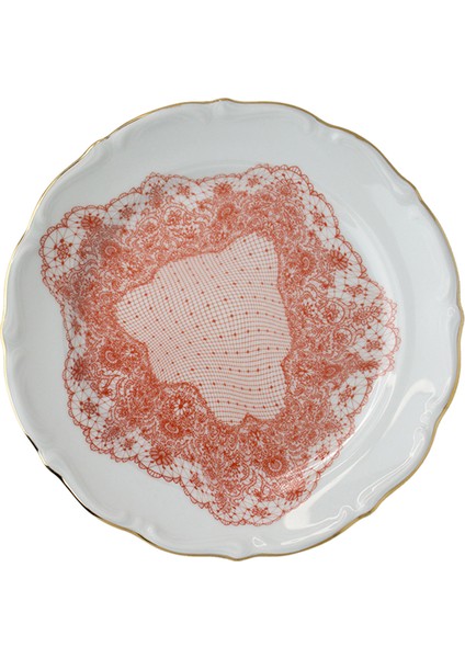 Volante Dentelle Kırmızı Porselen Tabak 19 cm