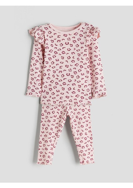 Yeni Sezon Bisiklet Yaka Baskılı Kız Bebek Pijama Takımı