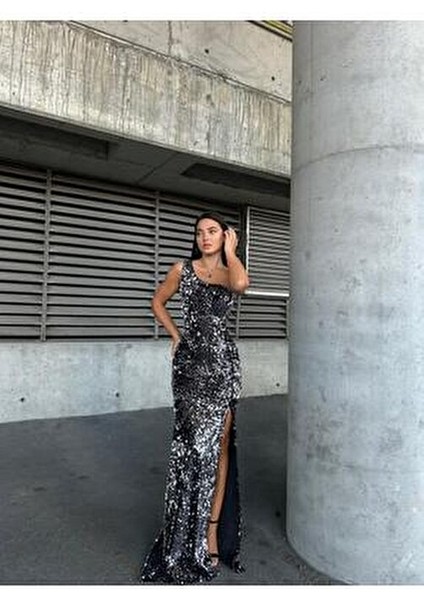 Trend Kadife Yırtmaçlı Elbise Antrasit 583150 fiyatları