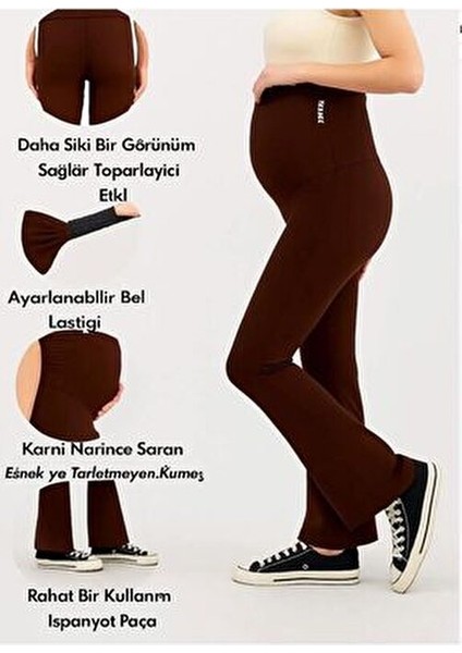 Ispanyol Paça Ayarlanabilir Yüksek Bel Esnek Toparlayıcı ve Sıkılaştırıcı Hamile Tayt Kahverengi