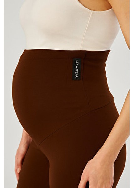 Ispanyol Paça Ayarlanabilir Yüksek Bel Esnek Toparlayıcı ve Sıkılaştırıcı Hamile Tayt Kahverengi modelleri