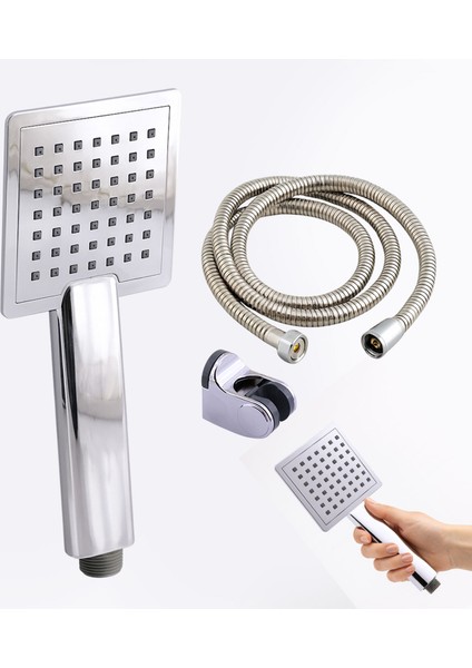 Slim Mafsallı Duş Seti 3 Parça Tek Fonksiyon Krom Gümüş El Duşu Hortumu Tutacağıyla Lüks Banyo Takım