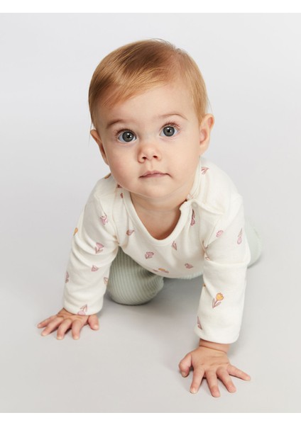 Yeni Sezon Baskılı Kız Bebek Çıtçıtlı Bodysuit 2'li modelleri