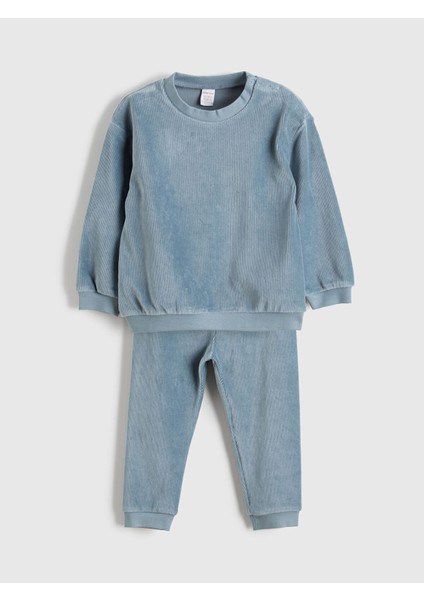 Yeni Sezon Bisiklet Yaka Kadife Erkek Bebek Sweatshirt ve Eşofman Altı