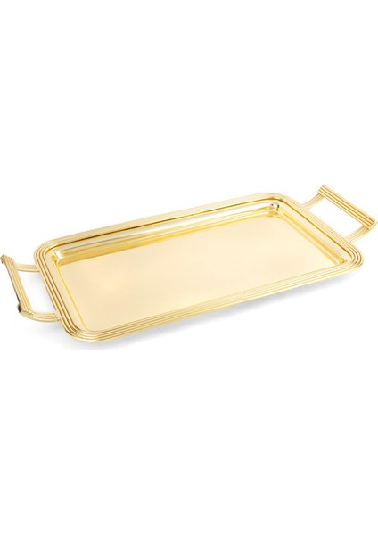 Altın Rengi Metal Dikdörtgen Kulplu Tepsi