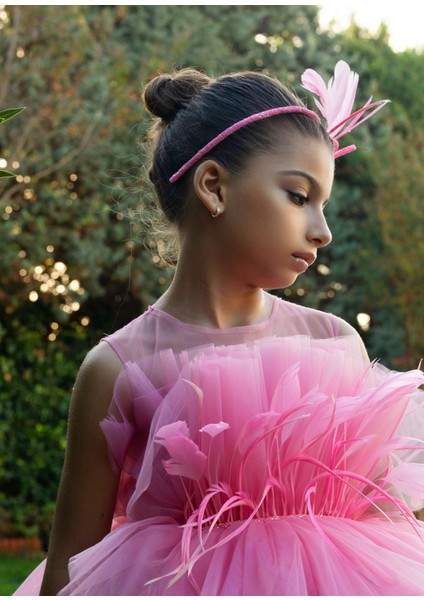 Pembe Sıfır Kol Tül Detaylı Barbie Kız Çocuk Elbise fiyatları