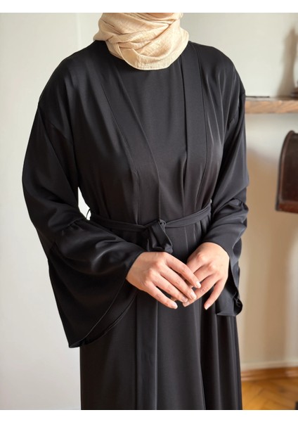 Siyah Fırfırlı Ikili Takım Abaya Takım 5038