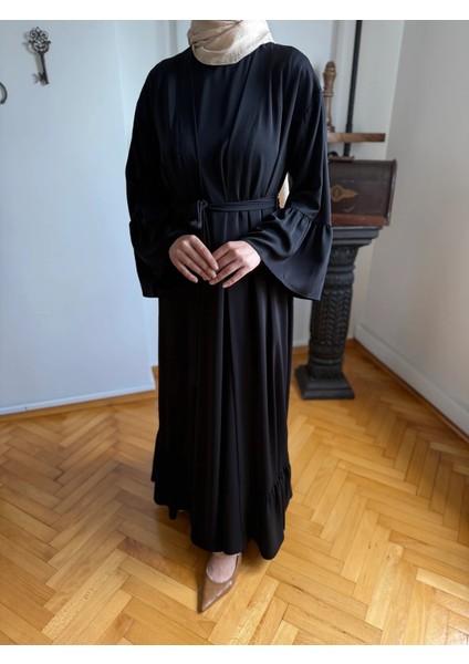 Siyah Fırfırlı Ikili Takım Abaya Takım 5038 fırsatları