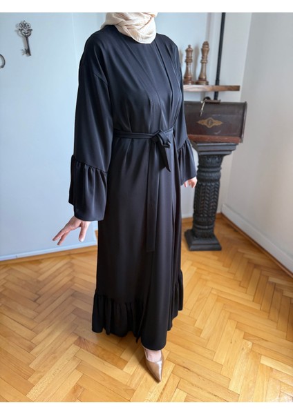 Siyah Fırfırlı Ikili Takım Abaya Takım 5038 indirimleri