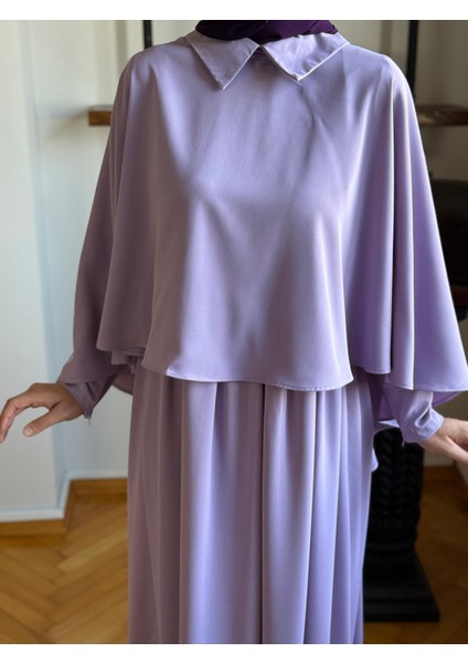 Lila Pelerinli Elbise 5084 modelleri