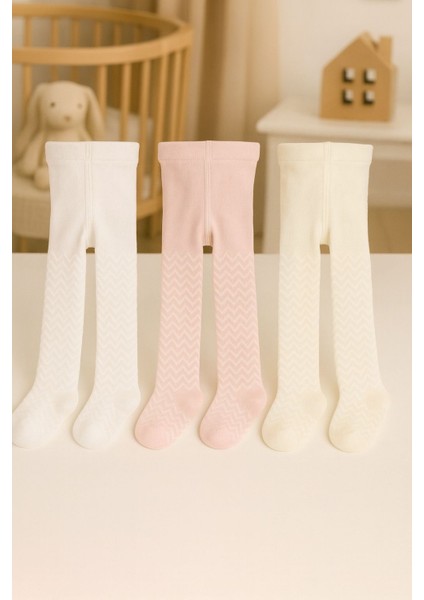 3'lü Kız Bebek & Çocuk Pamuklu Külotlu Çorap Renkli Desenli