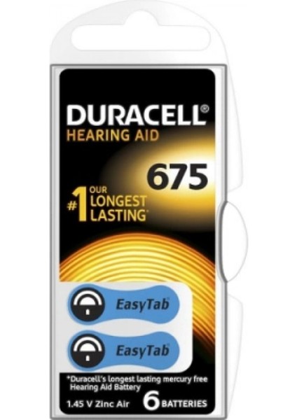 Duracell 675 Işitme Cihaz Kulak Pili 6 Parça 1 Kutu (4887)