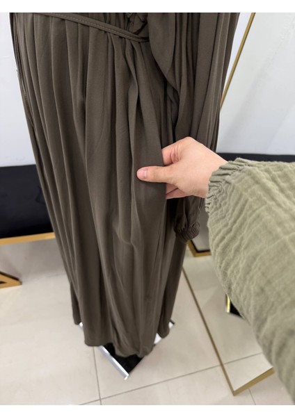Haki Robalı Büzgülü Oversize Elbise 5093 fırsatları