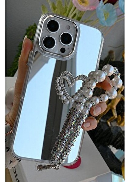 Iphone 14 Promax ve 15 Promax Uyumlu Aynalı Charmlı Kalp Tasarımlı Kenarları Silikon Kılıf indirimleri