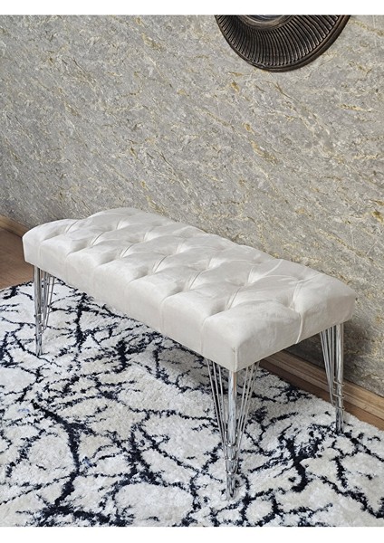 Krom Tel Ayaklı 90 cm Puf Bench - Puf - Bench - Kasalı Oturak - Oturak - Yatak Ucu Puf Krem Renk 90 x 40 Boyut/ebat fırsatları