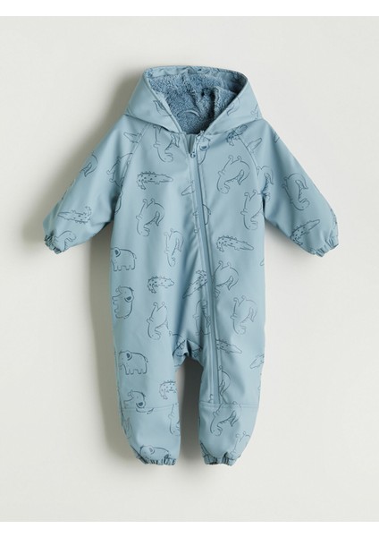 Yeni Sezon Kapüşonlu Baskılı Erkek Bebek Astronot Mont