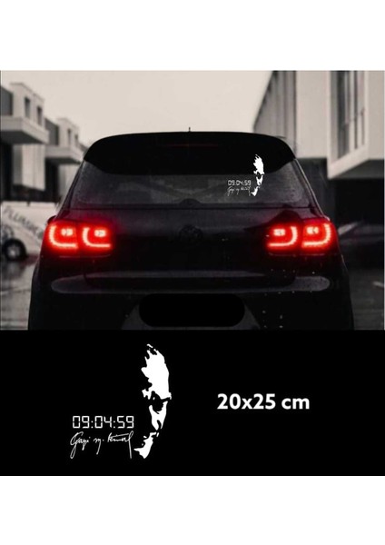 Atatürk Silüetli Saat Sticker Bayrak Araç Arkası Traktör