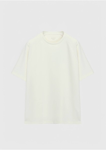 Ekru Bisiklet Yaka Düz Sweatshırt