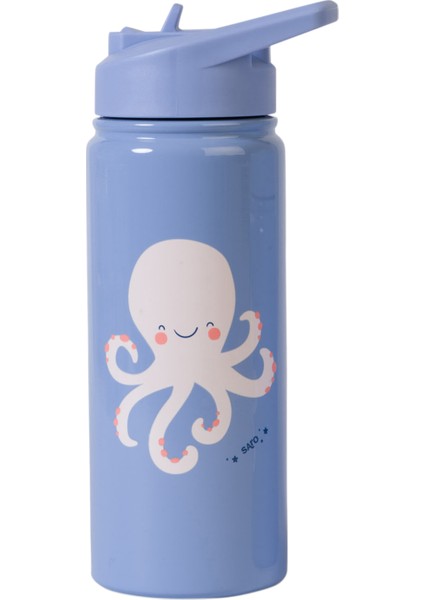 Ocean Life Mavi Paslanmaz Çelik Pipetli Termos Suluk 500ML