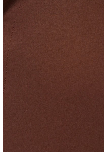 Oversize Mevsimlik Keten Dokulu Bol Kalıp Uzun Kollu Rahat Kullanım Erkek Kahverengi Gömlek