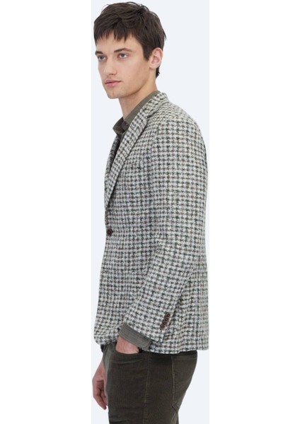 Haki Desenli Modern Fit Yün Karışımlı Örme Ceket modelleri