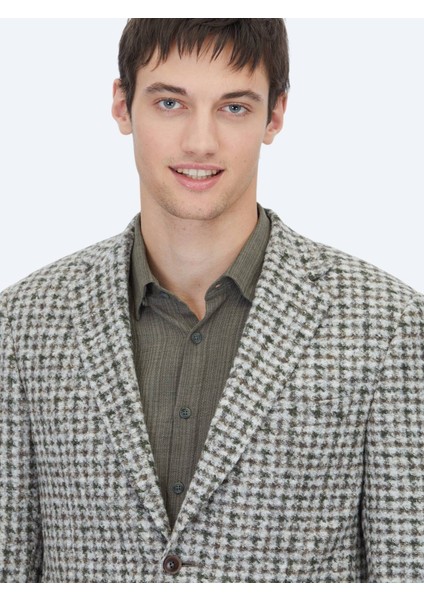 Haki Desenli Modern Fit Yün Karışımlı Örme Ceket fırsatları