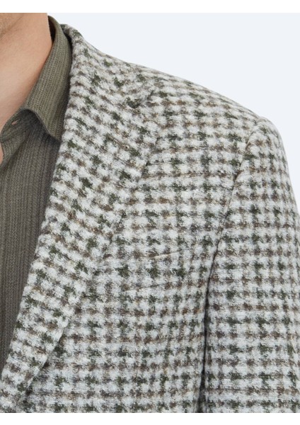 Haki Desenli Modern Fit Yün Karışımlı Örme Ceket indirimleri